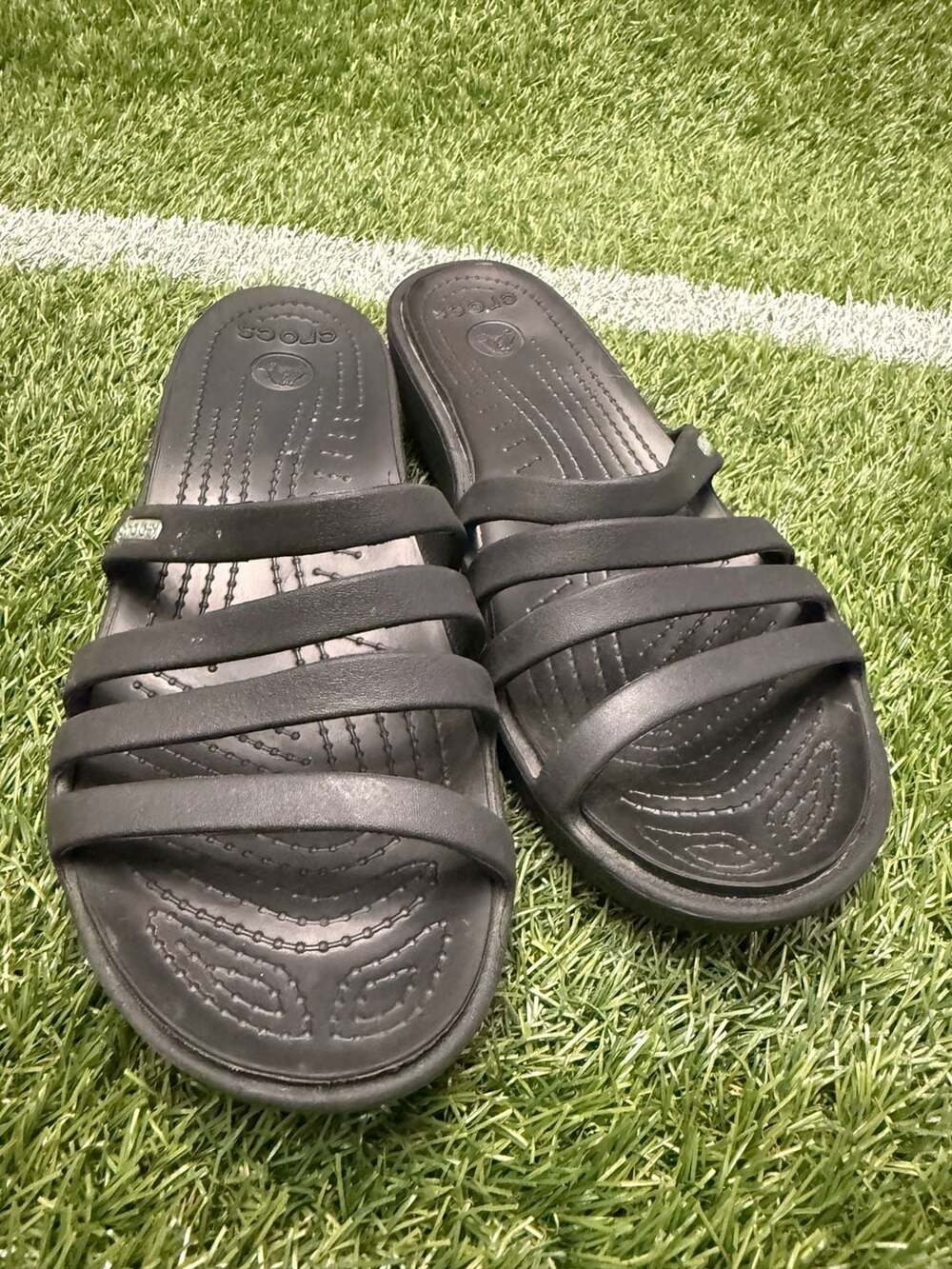 Crocs Rhonda Black Multi-Strap Wedge Slide Sandals Women's Size 8